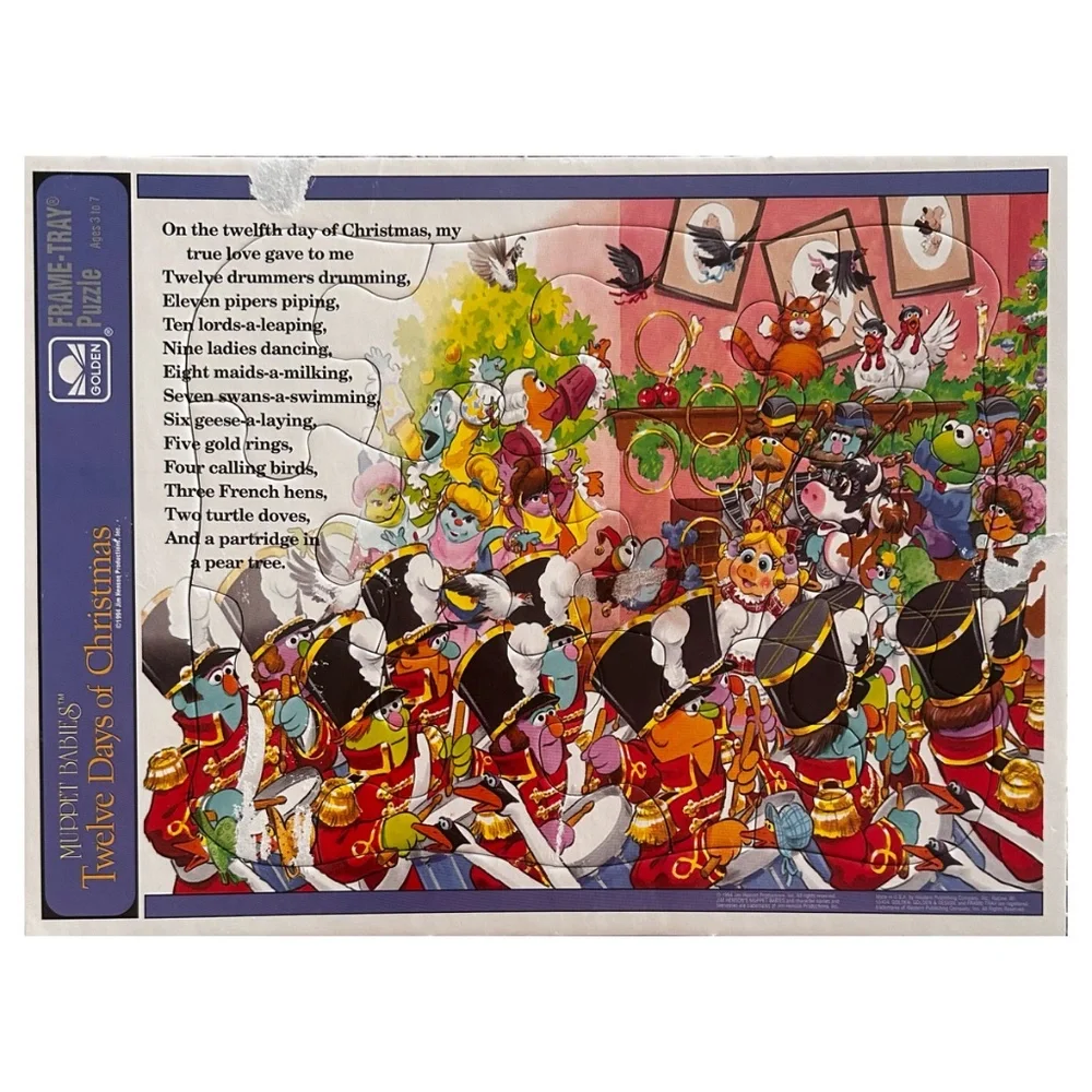 Vintage 1994 Muppet Babies 12 Days of Christmas Puzzle Tray (set of 8)